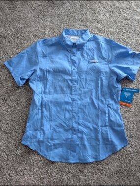 Columbia PFG Tamiami II Short Sleeve Fishing Shirt Blue NWT Women's Medium